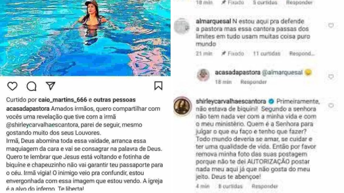 Pastora Nadir critica Shirley Carvalhaes por foto de biquíni e cantora rebate