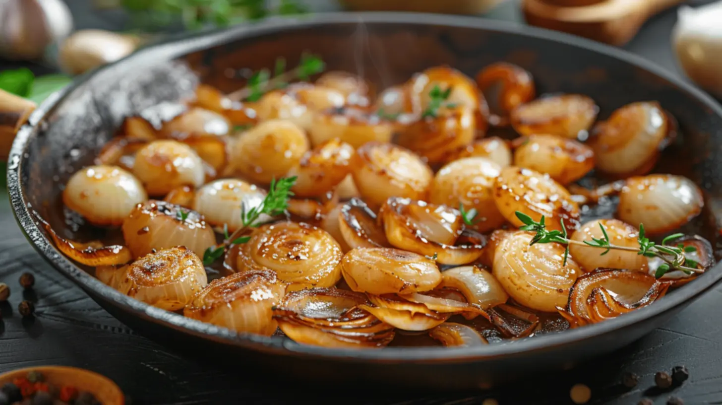 Cebolas caramelizadas douradas e deliciosas