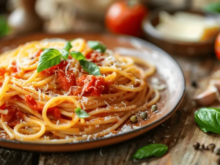 Receita de Macarrão: Com Molho de Tomate Caseiro e Manjericão