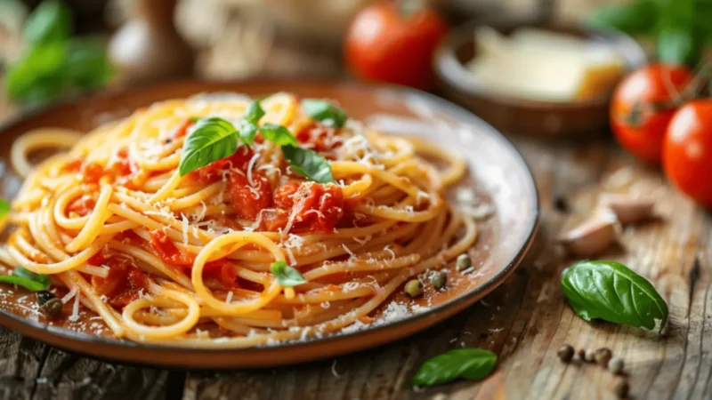 Receita de Macarrão: Com Molho de Tomate Caseiro e Manjericão