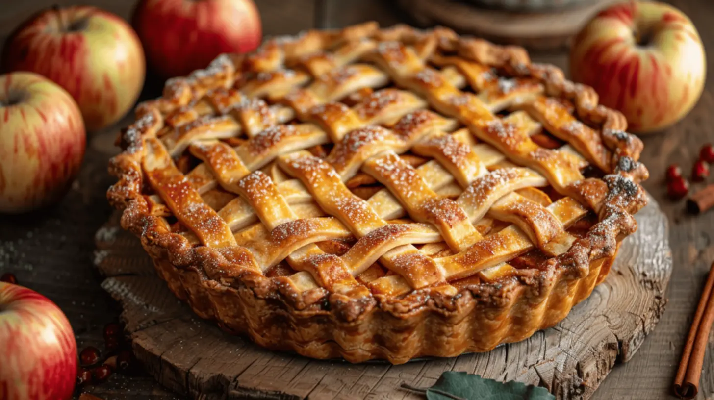 Torta de maçã semi pronta, assando no forno