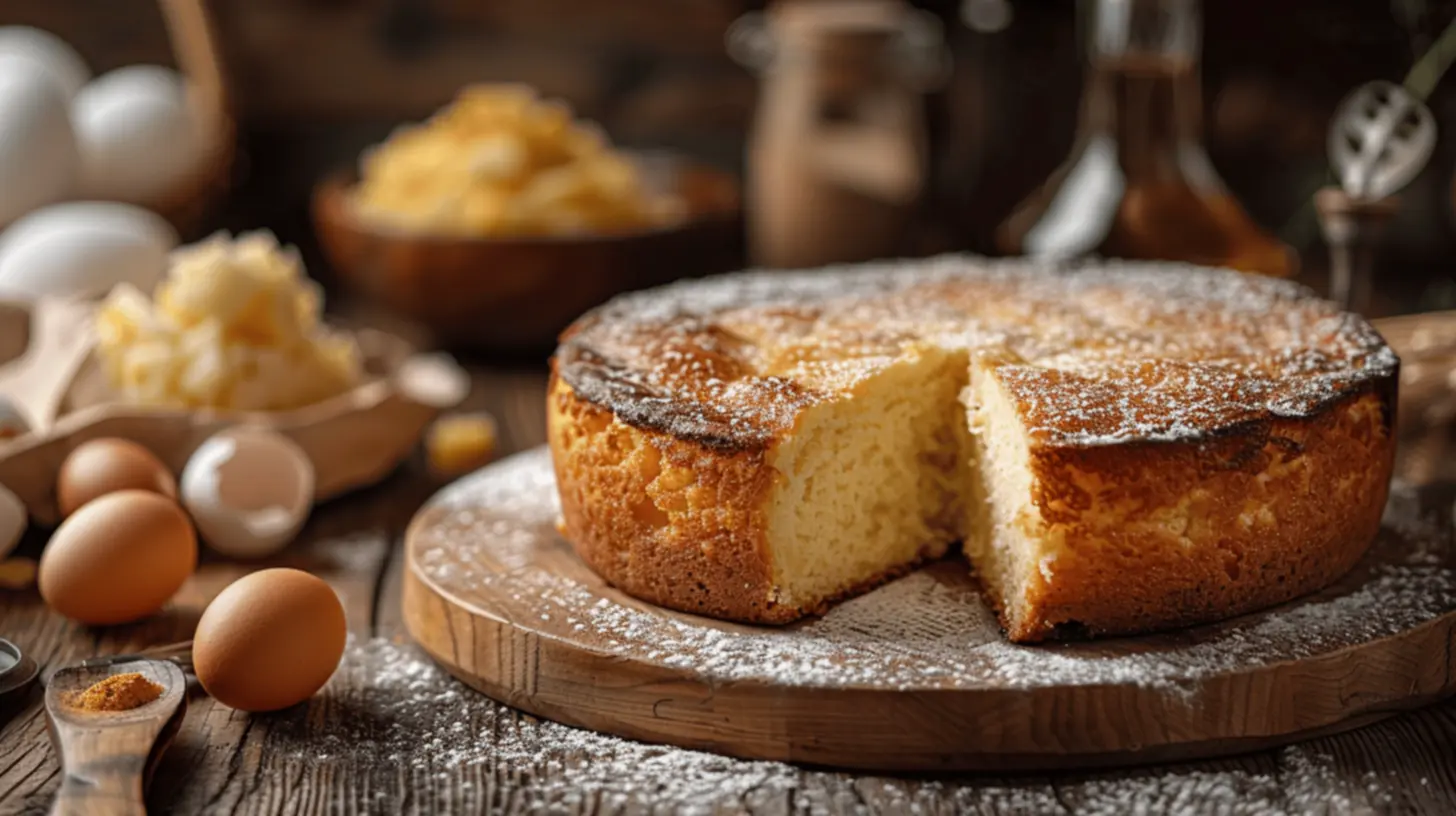 Bolo de macaxeira com ingredientes frescos