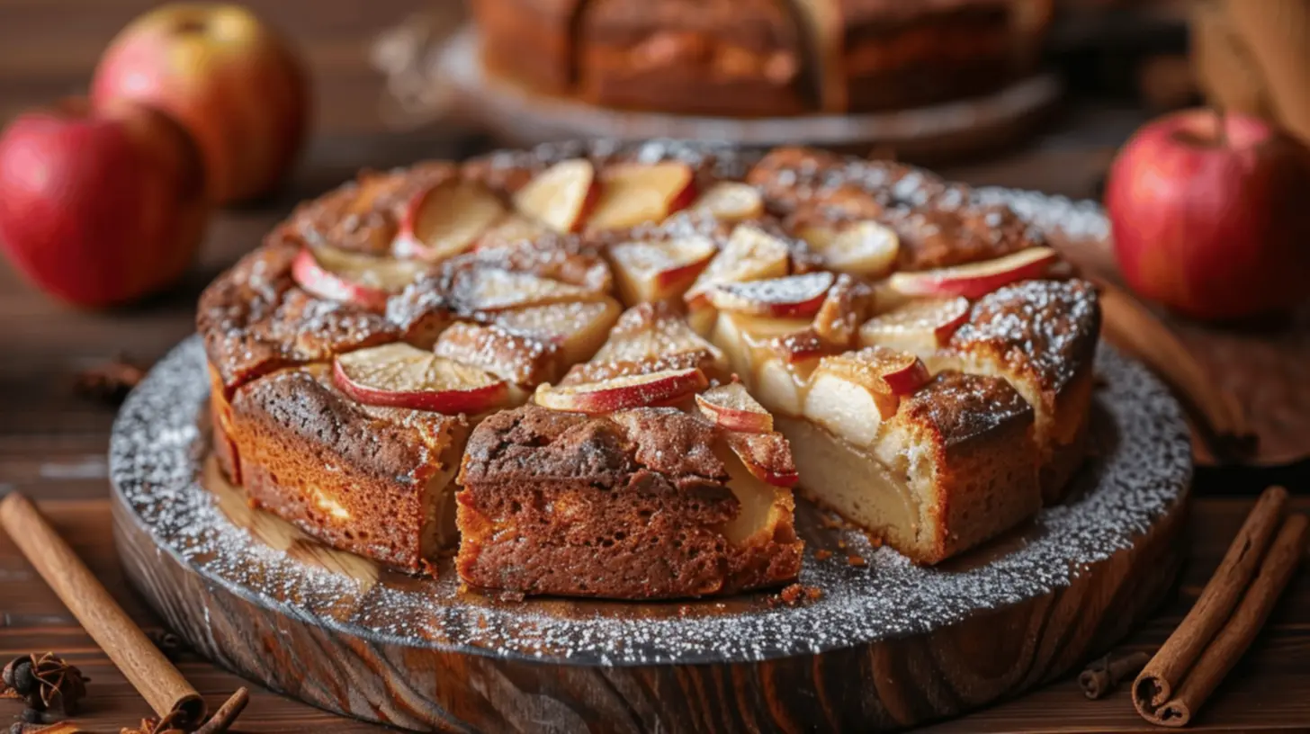 Bolo de maçã servido com sorvete