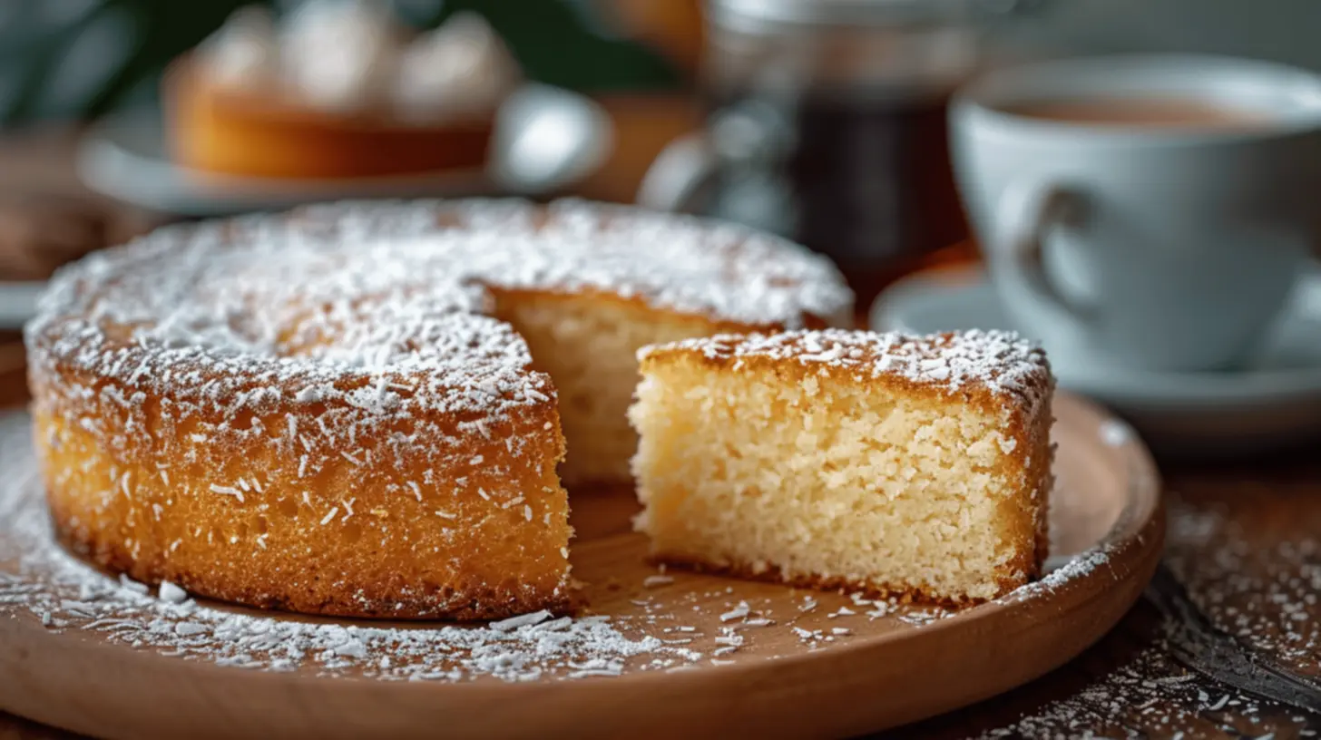 Fatias de Bolo de Aipim com café