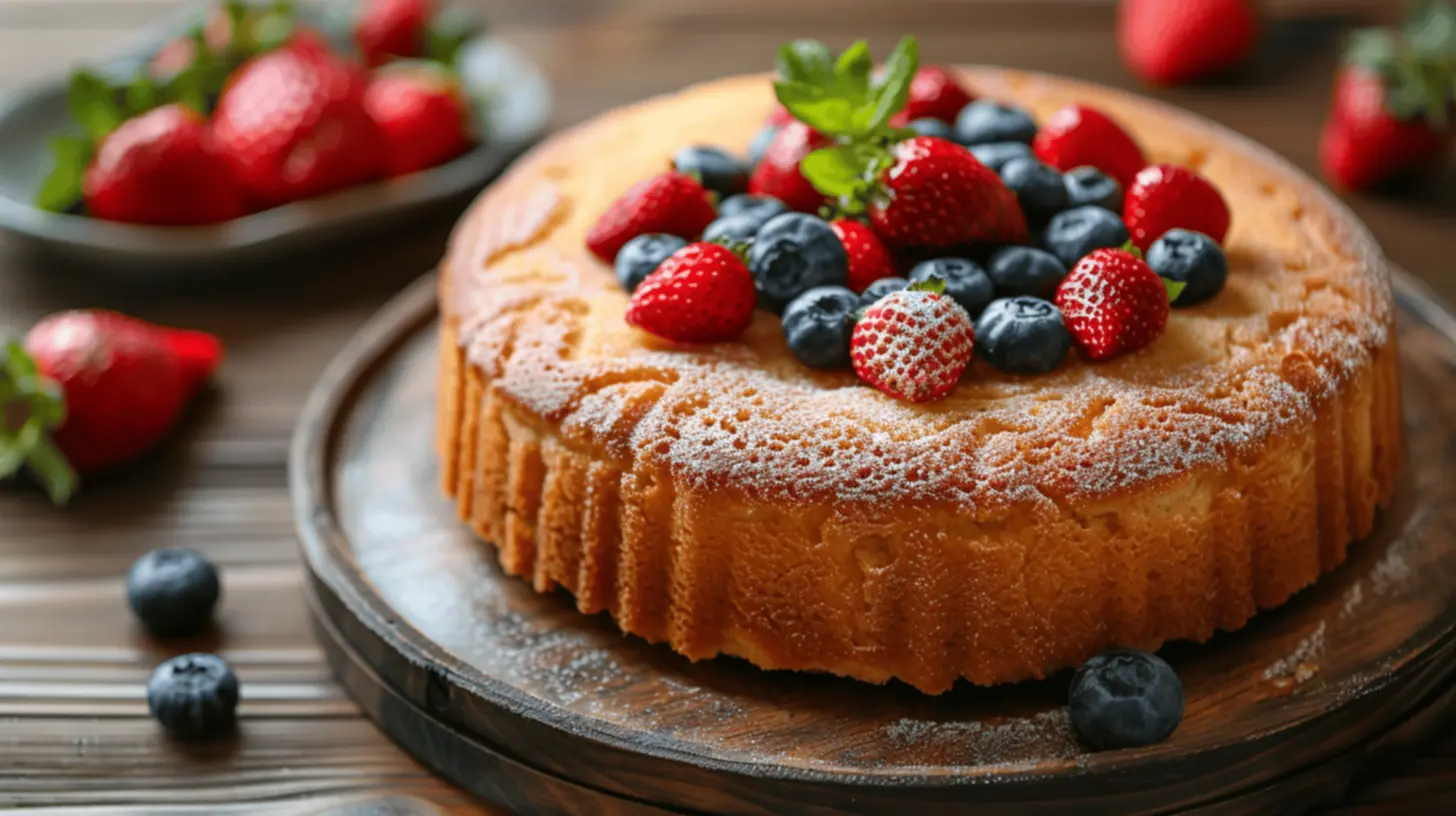 Bolo de iogurte fatiado e servido