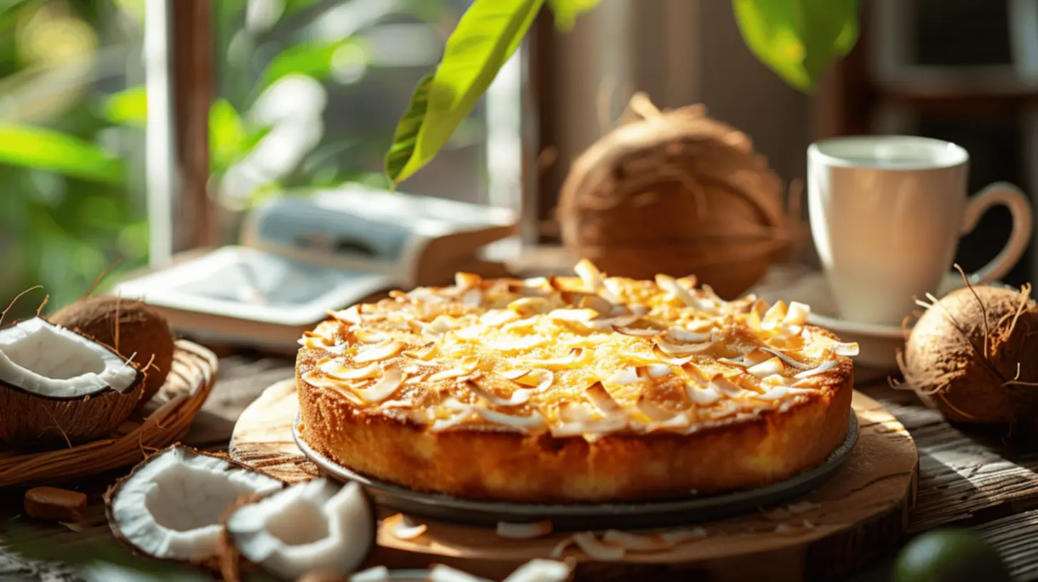 Bolo de coco sendo assado