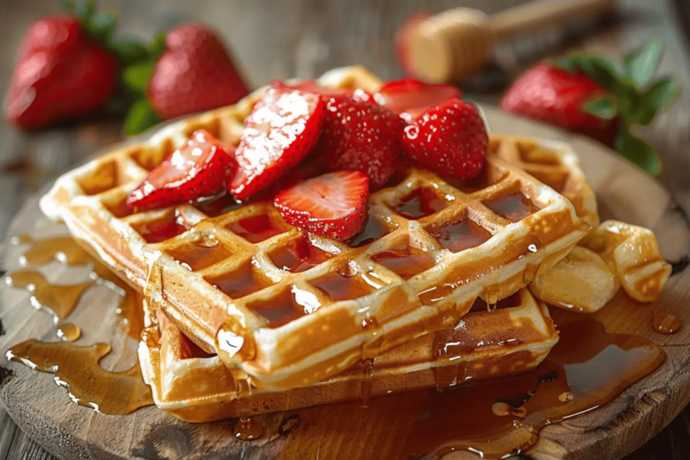 Waffles doces fresquinhos na mesa