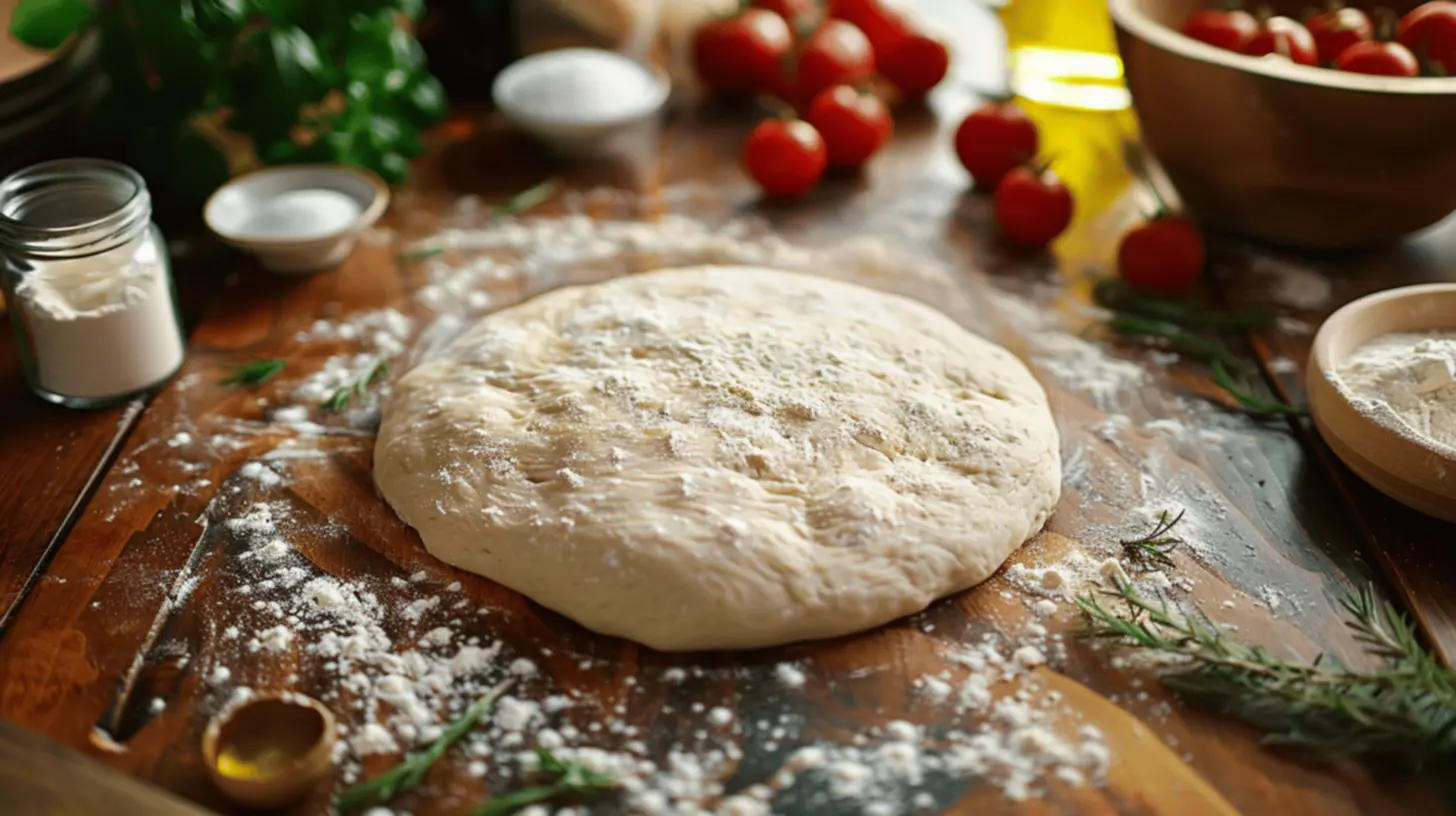 Massa de pizza com ingredientes frescos