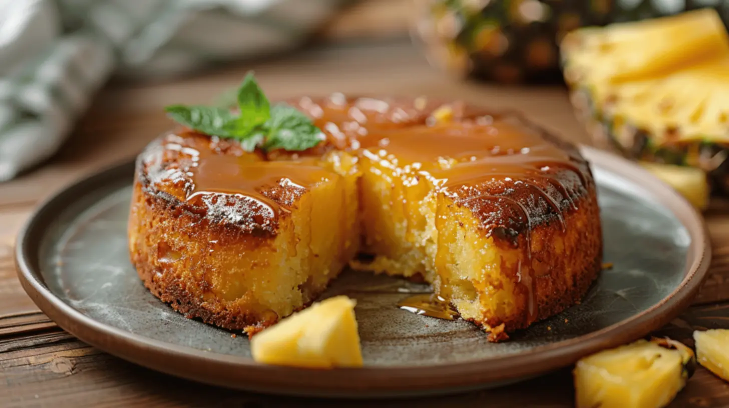 Abacaxi cozinhando para o bolo de abacaxi