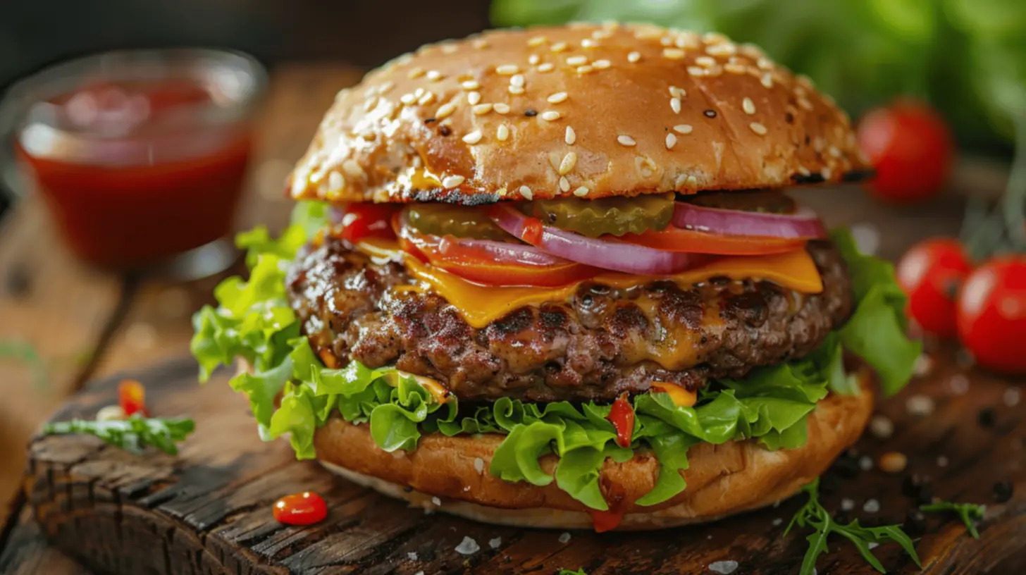 Hambúrguer caseiro montado com ingredientes frescos