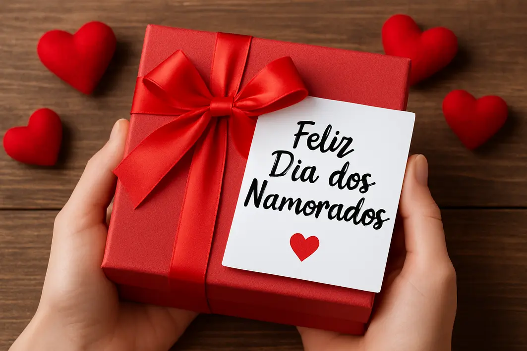 Presente para namorado no Dia dos Namorados: ideias que funcionam sempre Mãos femininas ajustando laço em embalagem de presente com papel de textura natural sobre mesa de madeira clara