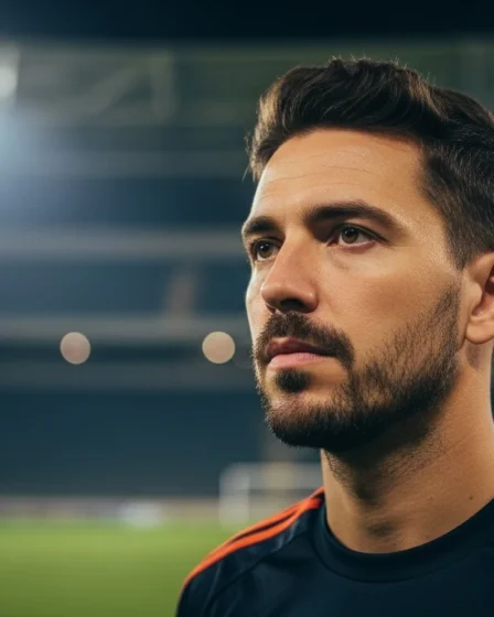 Rogério Ceni critica postura do Bahia após empate: "Falta desejo" Treinador de futebol, expressão tensa e pensativa, critica postura do Bahia após jogo no estádio vazio, refletindo frustração.