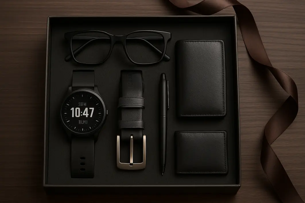 Presente para homem moderno: escolhas atuais que fazem sentido Mãos masculinas ajustando laço em embalagem de presente minimalista com papel kraft