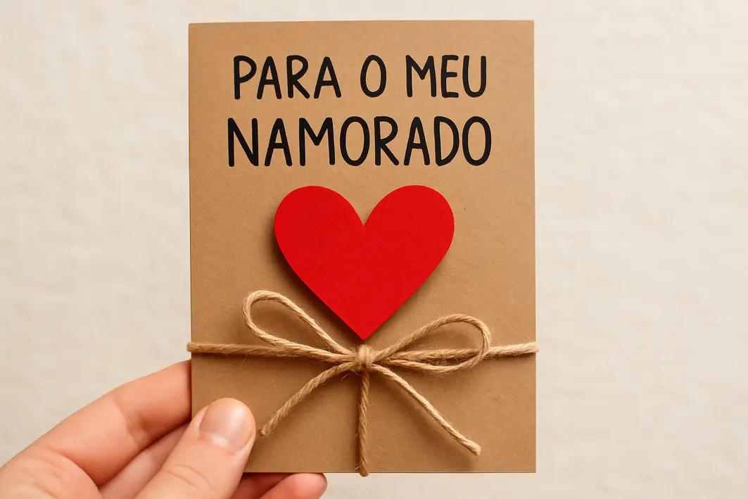 Presente para namorado feito à mão: ideias simples com valor emocional Mãos femininas ajustando embalagem artesanal com papel kraft e cordão natural sobre mesa de madeira clara