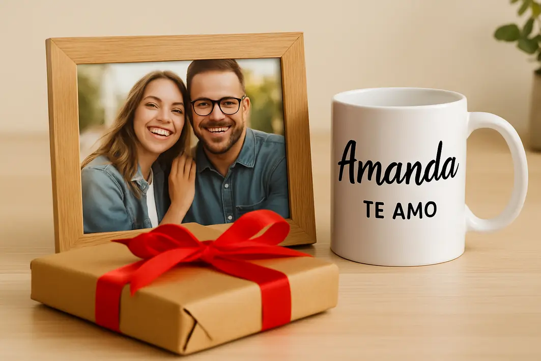 Sugestão de presente personalizado que não parece genérico Mãos ajustando etiqueta em presente personalizado com acabamento detalhado