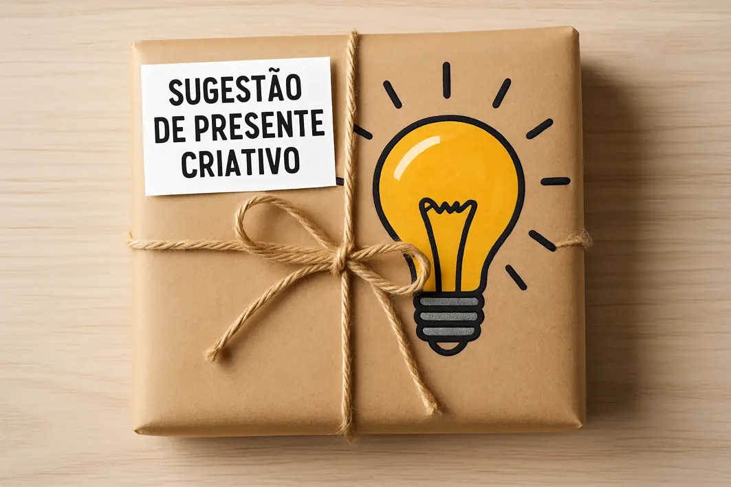 Sugestão de presente criativo para sair do comum sem exagerar Mãos femininas ajustando embalagem de presente com fita de tecido em papel kraft