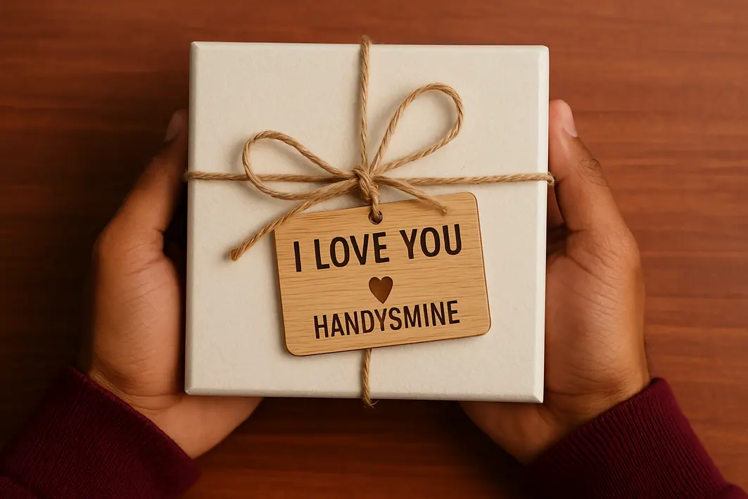 Presente para namorado diferente: ideias fora do padrão que surpreendem Mãos femininas ajustando embalagem de presente com papel kraft e fita de tecido natural sobre mesa de madeira clara
