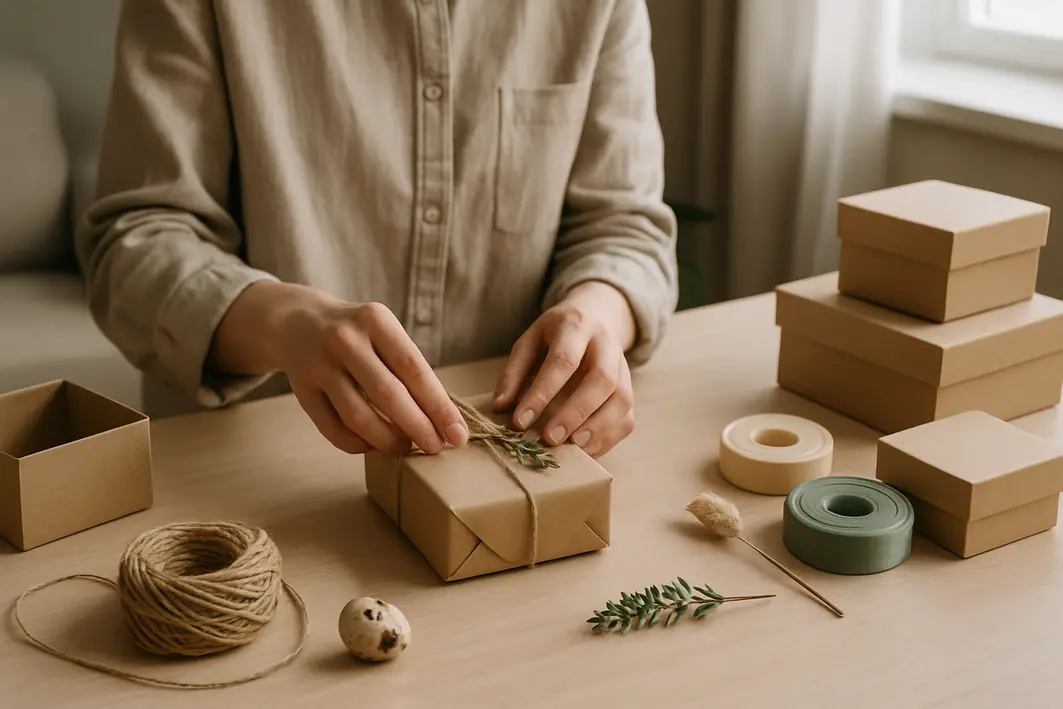 Presente para namorado diferente: ideias fora do padrão que surpreendem Mãos organizando presentes personalizados com caixas e fitas sobre mesa clara
