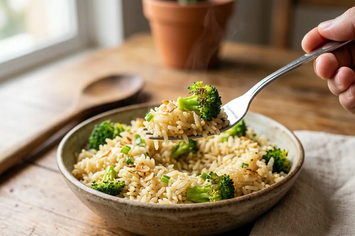 Arroz com brócolis soltinho o segredo do alho refogado e água quente para não empapar Arroz com brócolis soltinho o segredo do alho refogado e água quente para não empapar