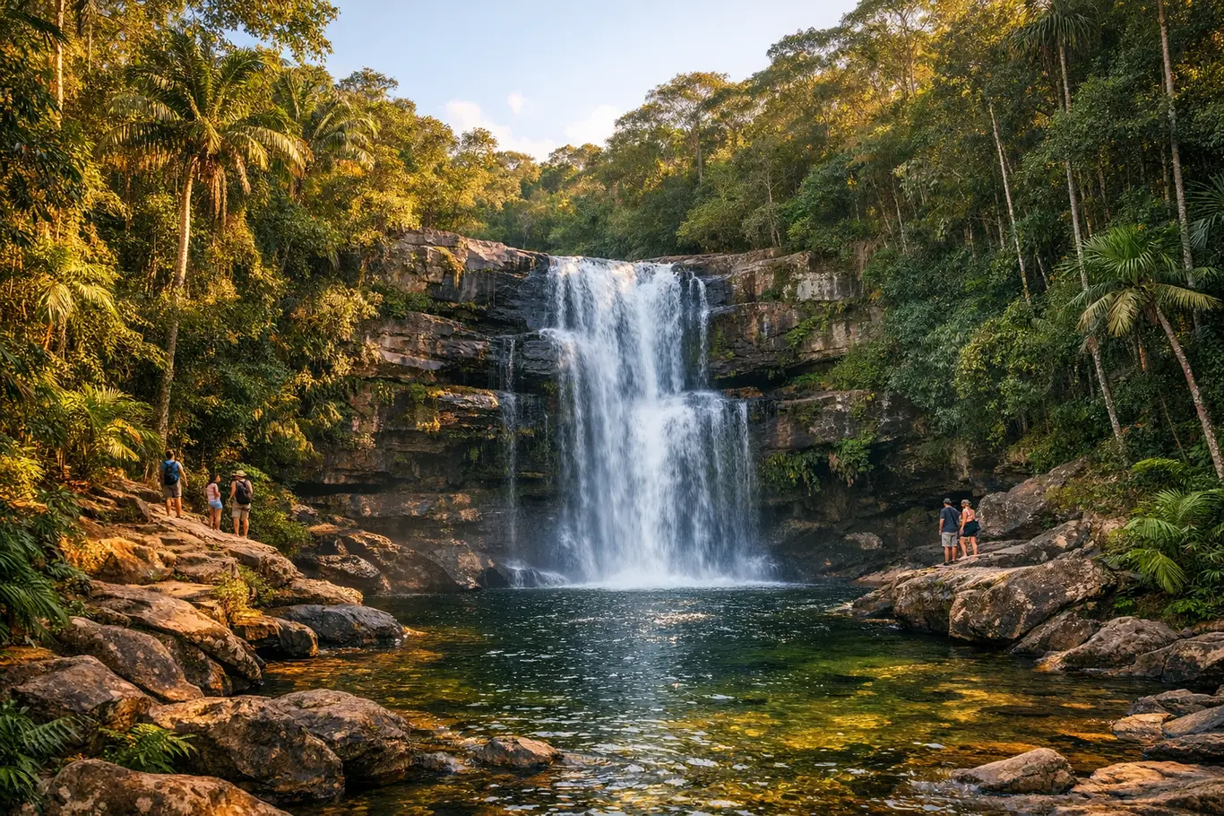 7 Cachoeiras Incríveis da Bahia Que Merecem Sua Próxima Aventura Cachoeira exuberante na Bahia com vegetação tropical densa e águas cristalinas