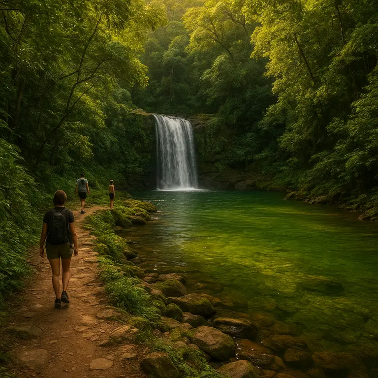 Cachoeira com queda dagua cristalina cercada por vegetacao verde no interior da Bahia
