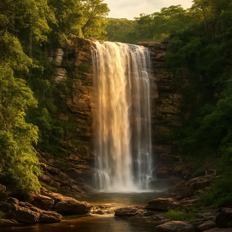 Cachoeira com águas cristalinas cercada por vegetação verde na Bahia