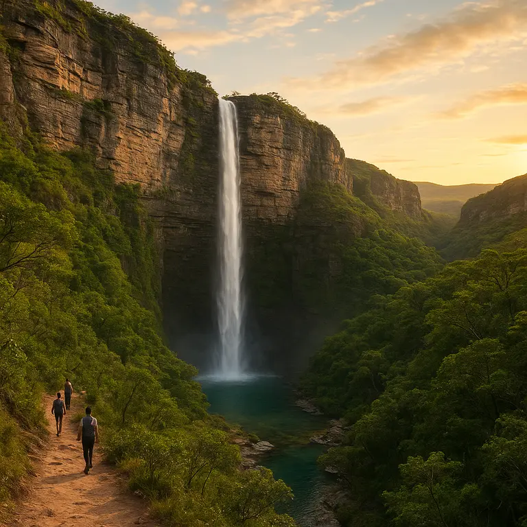 Cachoeira com queda dágua cercada de vegetação na Bahia