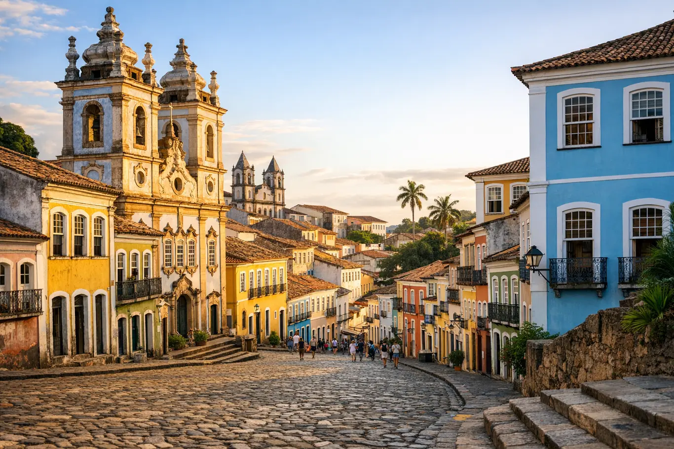 Curiosidades Sobre Cidades da Bahia Que Revelam um Estado Desconhecido Vista panorâmica de cidade histórica da Bahia com arquitetura colonial colorida e ruas de pedra sob luz natural dourada