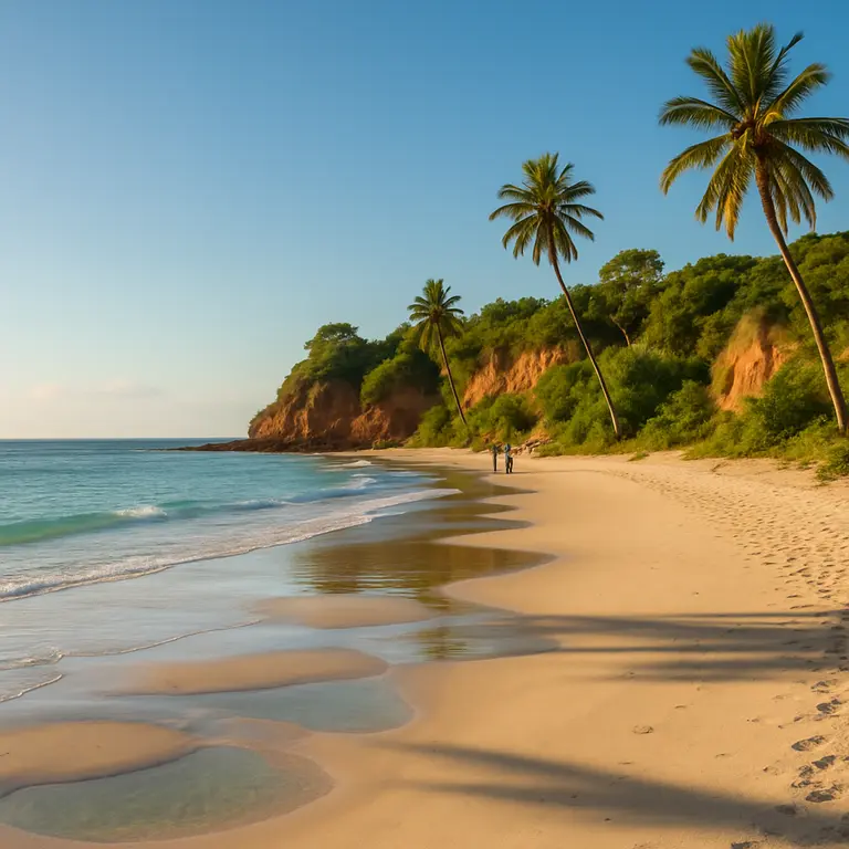 Vista panoramica de praia deserta com falésias e mar azul no litoral da Bahia