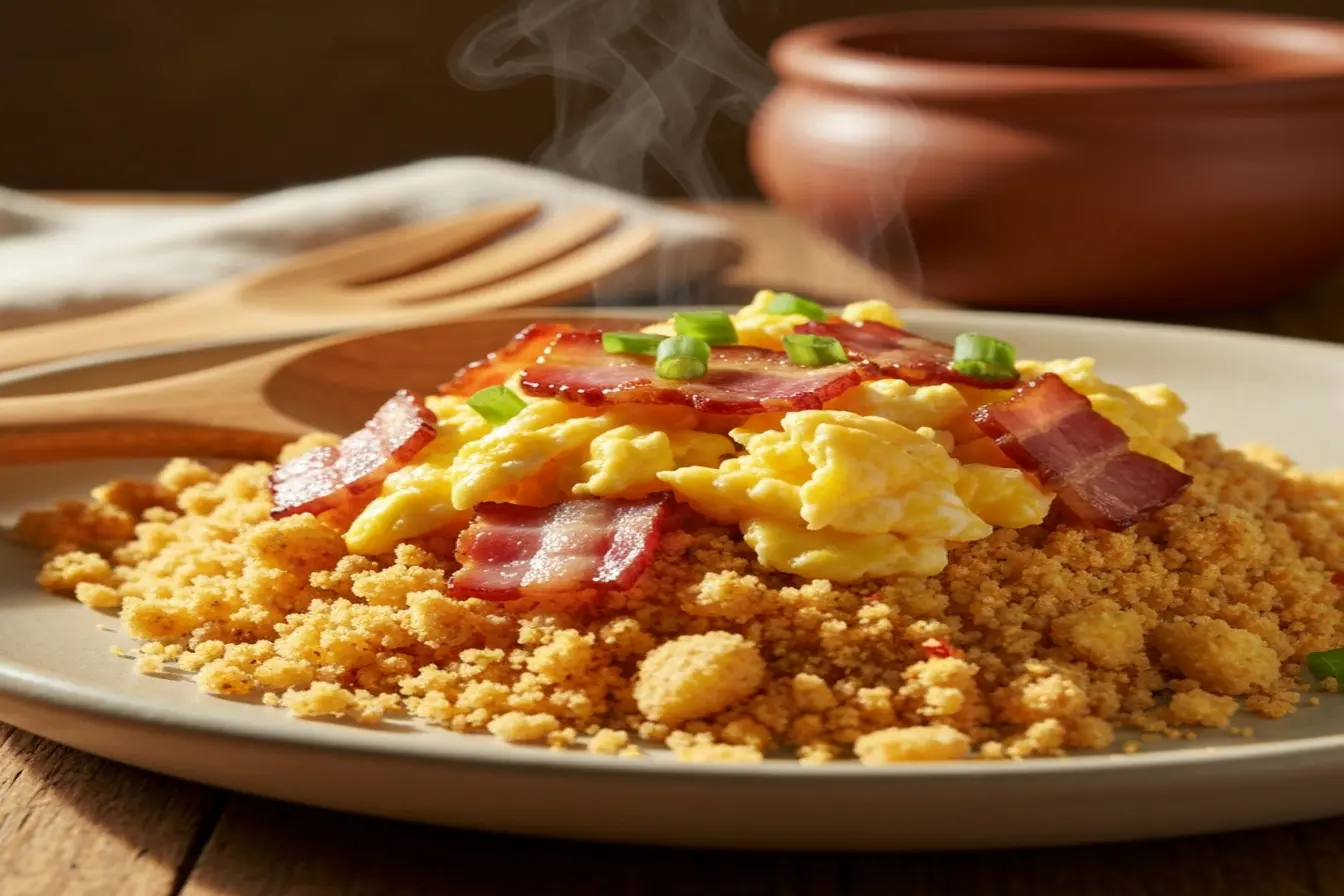 Farofa de ovo com bacon: o acompanhamento que rouba a cena Farofa de ovo com bacon: o acompanhamento que rouba a cena