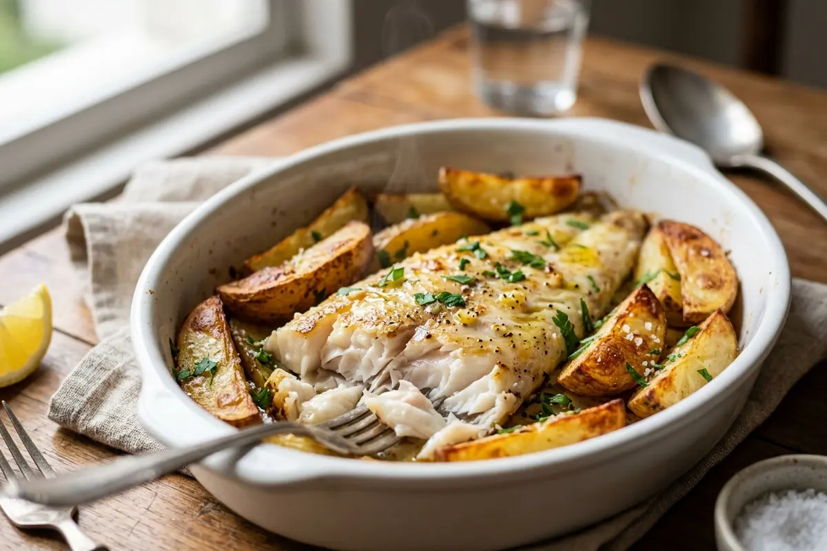 Filé de merluza ao forno com batatas segredinho da avó para não ressecar Filé de merluza ao forno com batatas segredinho da avó para não ressecar