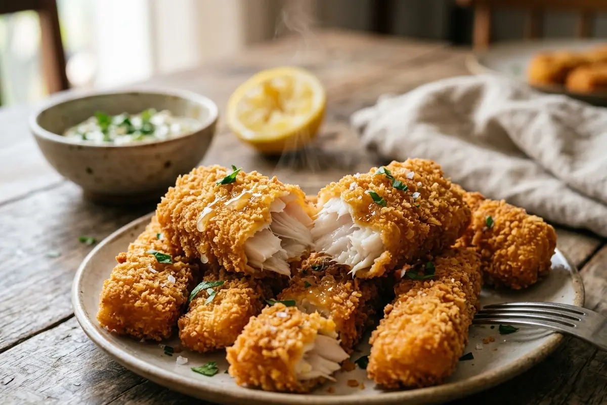 Iscas de peixe empanadas com segredinho no leite para ficarem macias e crocantes Iscas de peixe empanadas com segredinho no leite para ficarem macias e crocantes