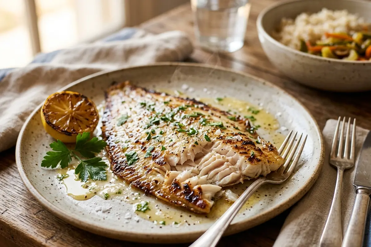 Linguado grelhado na manteiga com alcaparras o truque para não ressecar Linguado grelhado na manteiga com alcaparras o truque para não ressecar