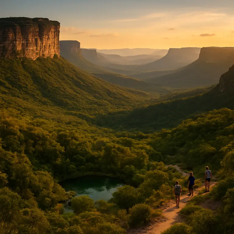 Vista panoramica de paisagem natural com morros e vegetacao no interior da Bahia