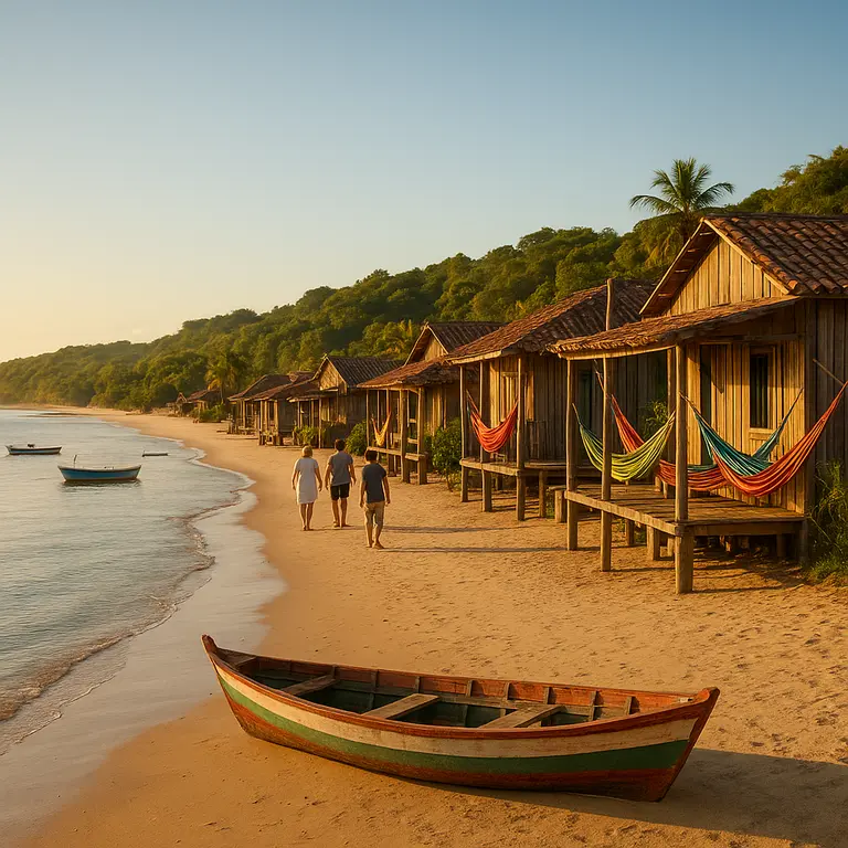 Praia deserta com águas cristalinas e coqueiros ao fundo na Bahia