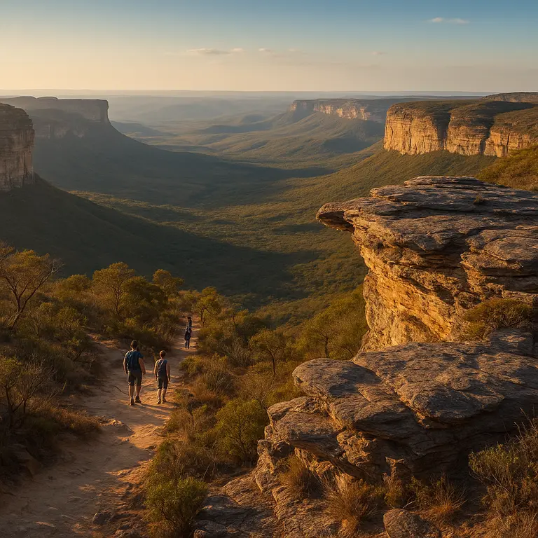 Mirante do Morro do Pai Inácio com vista panorâmica de vales e chapadões na Chapada Diamantina ao pôr do sol