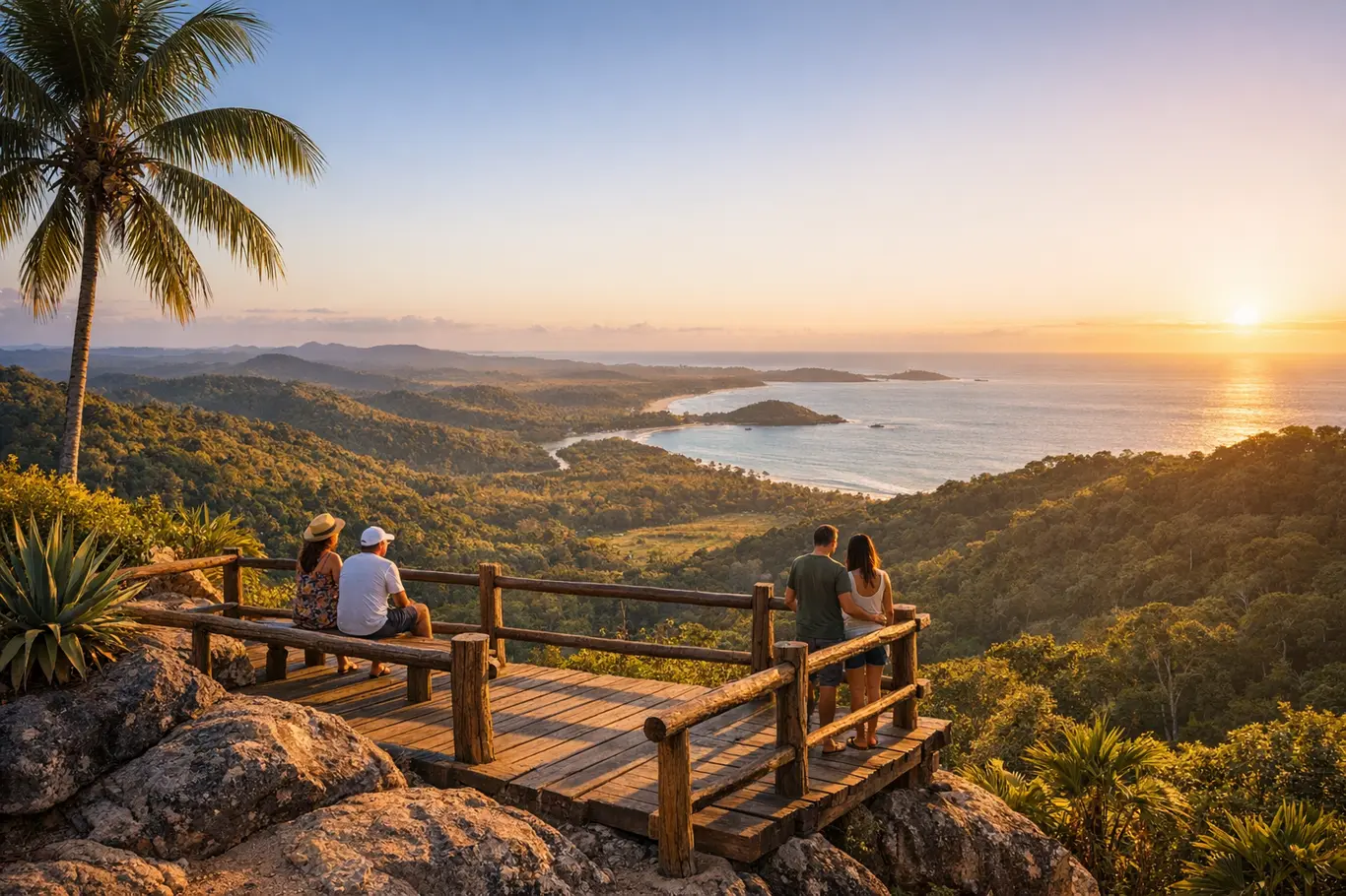 Mirantes com Vistas Incríveis na Bahia: 9 Lugares para Respirar o Horizonte Mirante natural na Bahia com colinas verdes, oceano ao horizonte e turistas observando