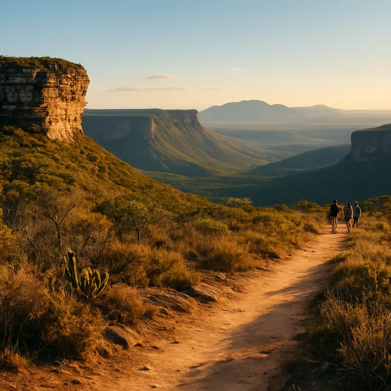 Vista panorâmica dos mirantes naturais com horizonte ao pôr do sol na Bahia