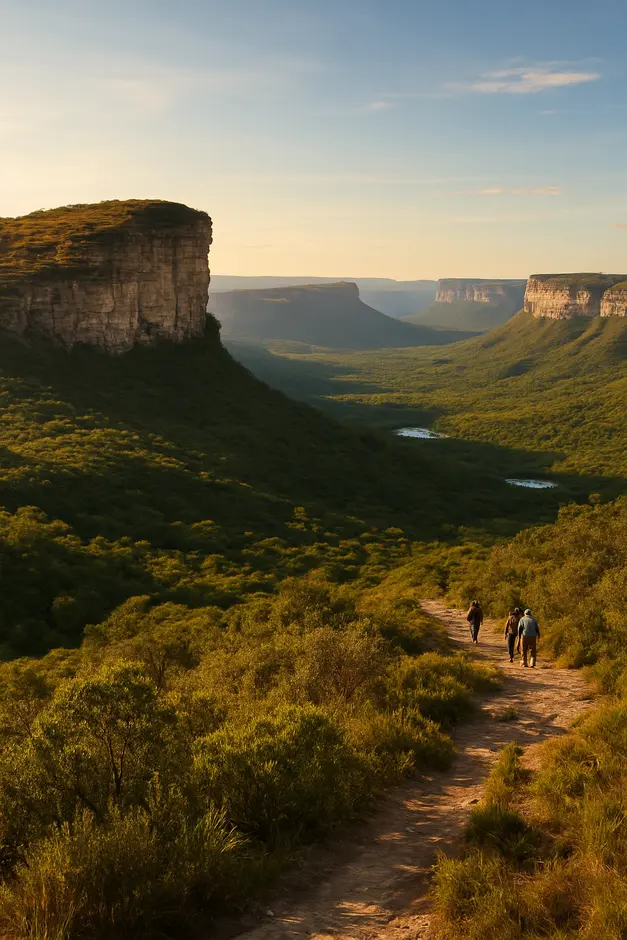 Vista panorâmica do Morro do Pai Inácio com vales e chapadões na Chapada Diamantina ao fim de tarde