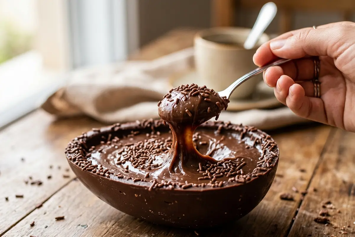 Ovo de colher de Brigadeiro segredo para casquinha lisa e granulado belga Ovo de colher de Brigadeiro segredo para casquinha lisa e granulado belga