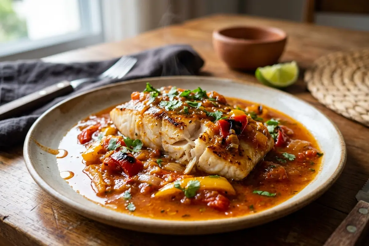 Peixe ao molho de tomate e pimentão o segredo para não ressecar e ficar suculento Peixe ao molho de tomate e pimentão o segredo para não ressecar e ficar suculento