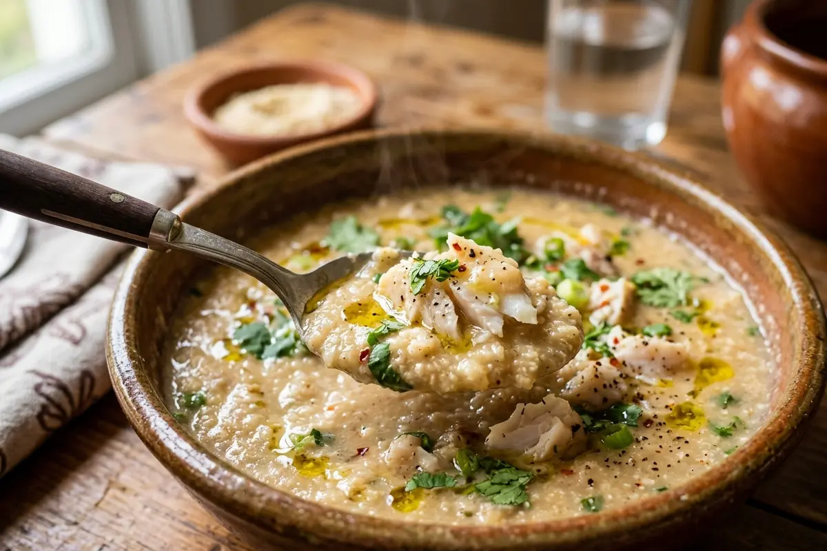 Pirão de peixe sem erro o truque de hidratar a farinha com caldo frio para ficar liso Pirão de peixe sem erro o truque de hidratar a farinha com caldo frio para ficar liso