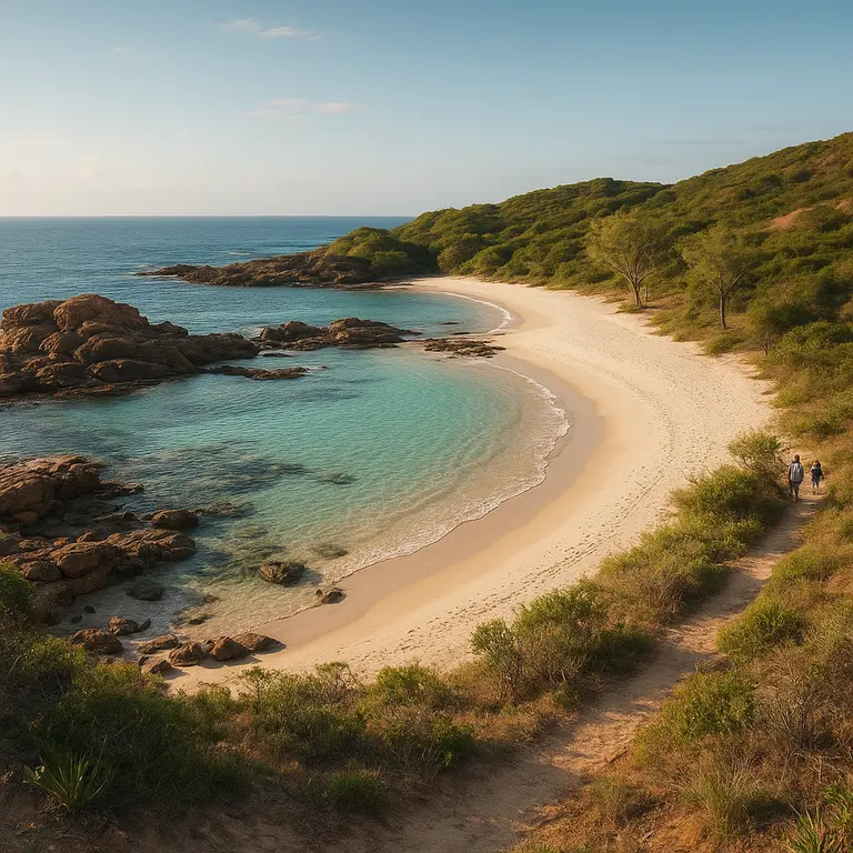 Praia isolada com águas cristalinas e vegetação exuberante na Bahia