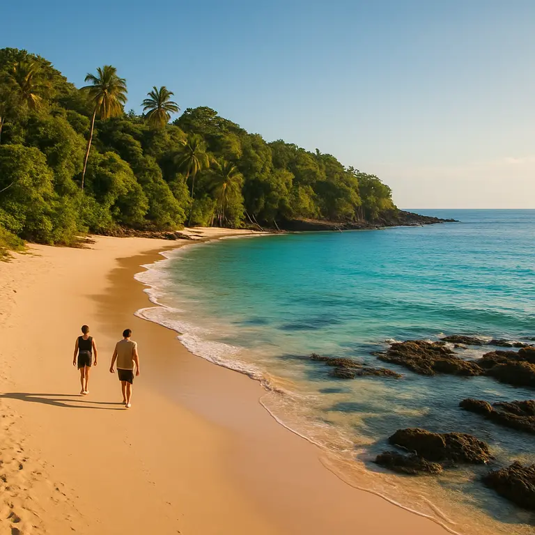 Praia deserta com mar cristalino e coqueiros no Sul da Bahia