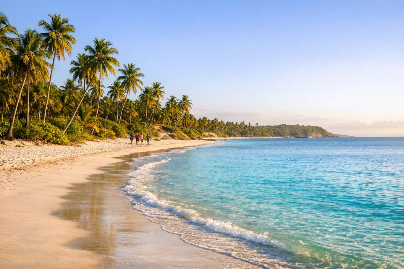 Destinos Incríveis na Bahia: Praias, Cachoeiras e Cidades Pouco Conhecidas Vista panorâmica de praia paradisíaca na Bahia com areia branca, águas azul-turquesa e coqueiros ao longo do litoral