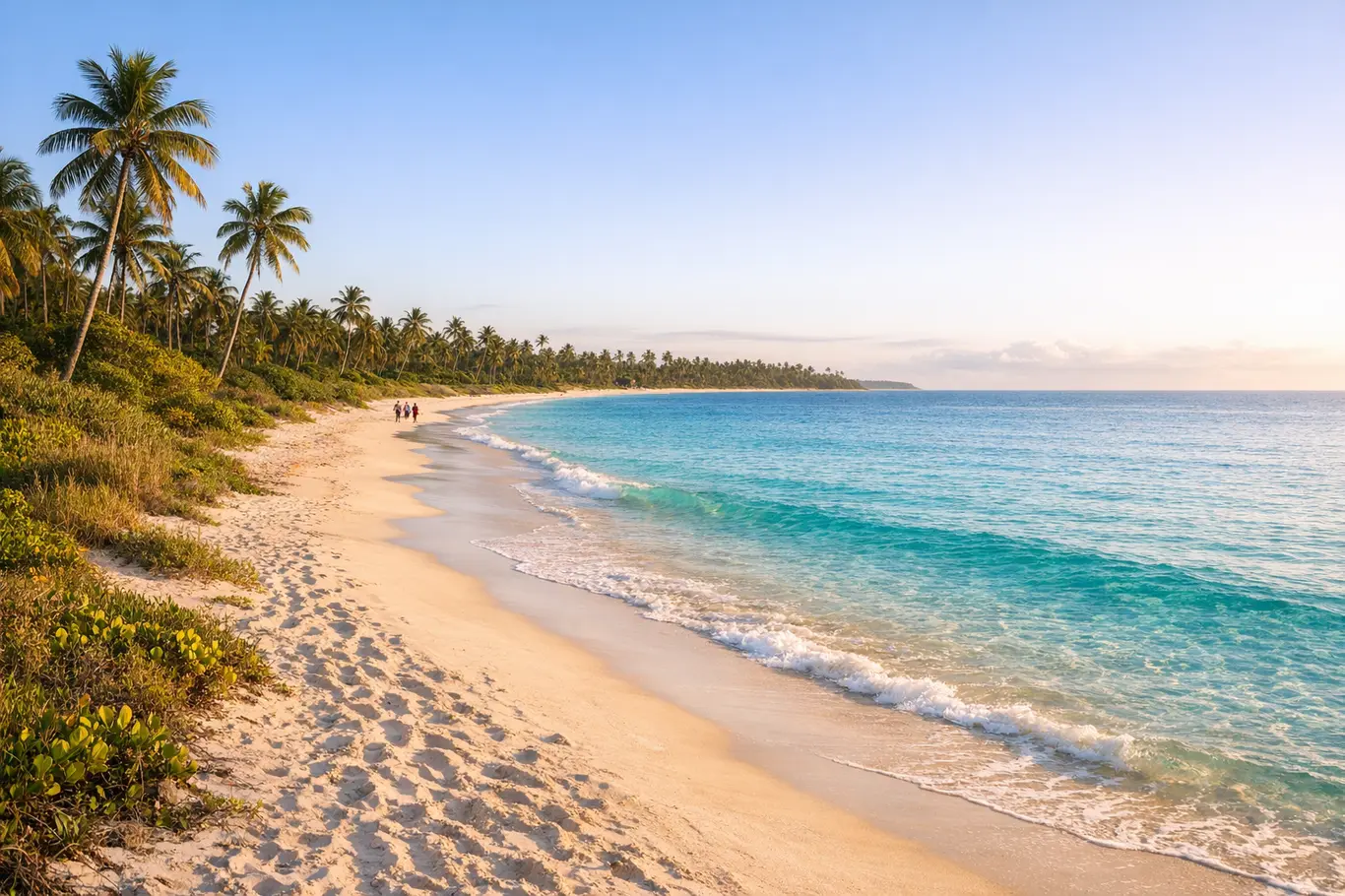 10 Praias Pouco Exploradas na Bahia para Quem Quer Silêncio e Mar Claro Praia paradisíaca pouco explorada na Bahia ao fim de tarde com mar cristalino e areia branca