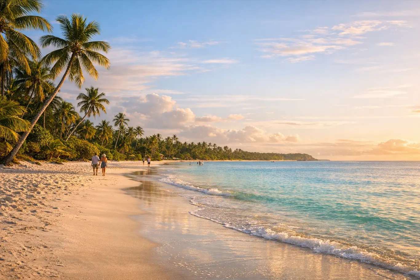 7 Cidades Tranquilas da Bahia Para Quem Quer Desacelerar e Curtir Praias Praia paradisíaca na Bahia com areia branca, águas cristalinas e coqueiros ao entardecer