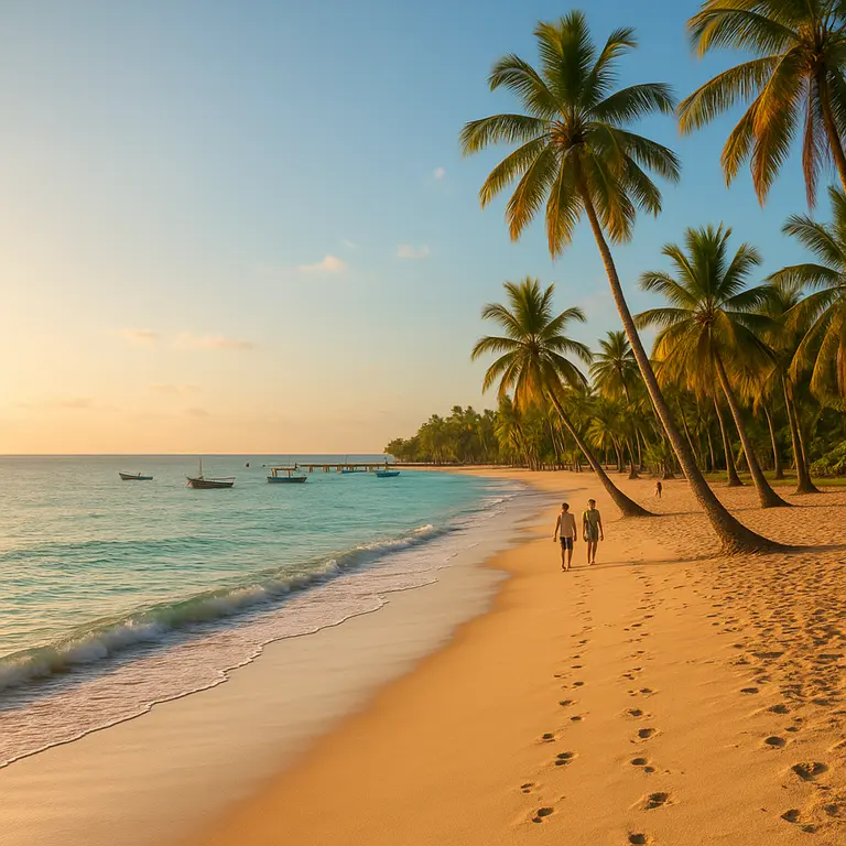 Vista panorâmica de praia deserta na Bahia com mar cristalino e coqueiros