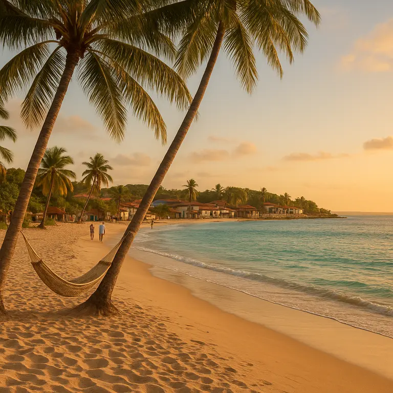 Praia paradisíaca com areia branca e mar azul na Bahia