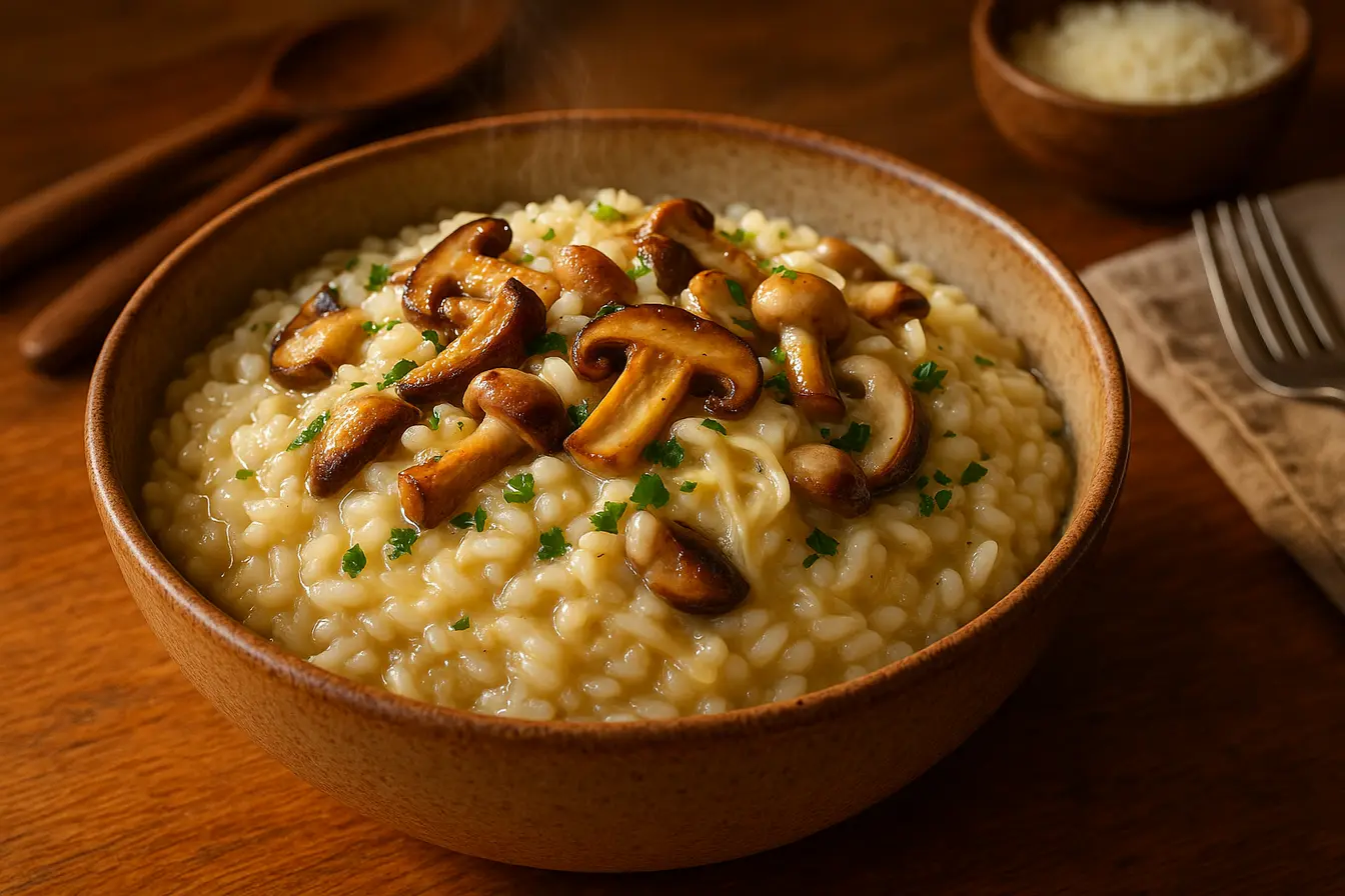 Risoto de cogumelos cremoso: jantar vegetariano digno de chef Risoto de cogumelos cremoso: jantar vegetariano digno de chef